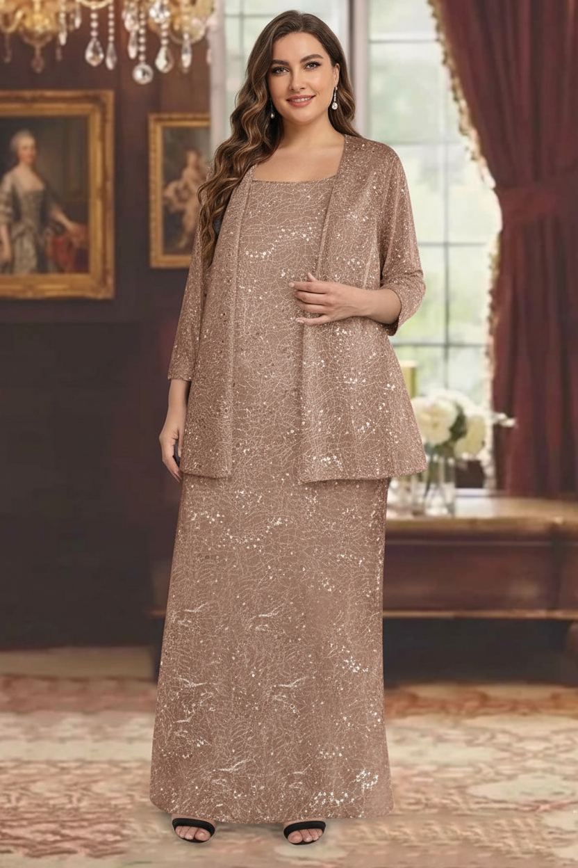 Chiffon Scoop Ankle-length Plus Size Mother of the Bride Dresses with Sequins & Jacket