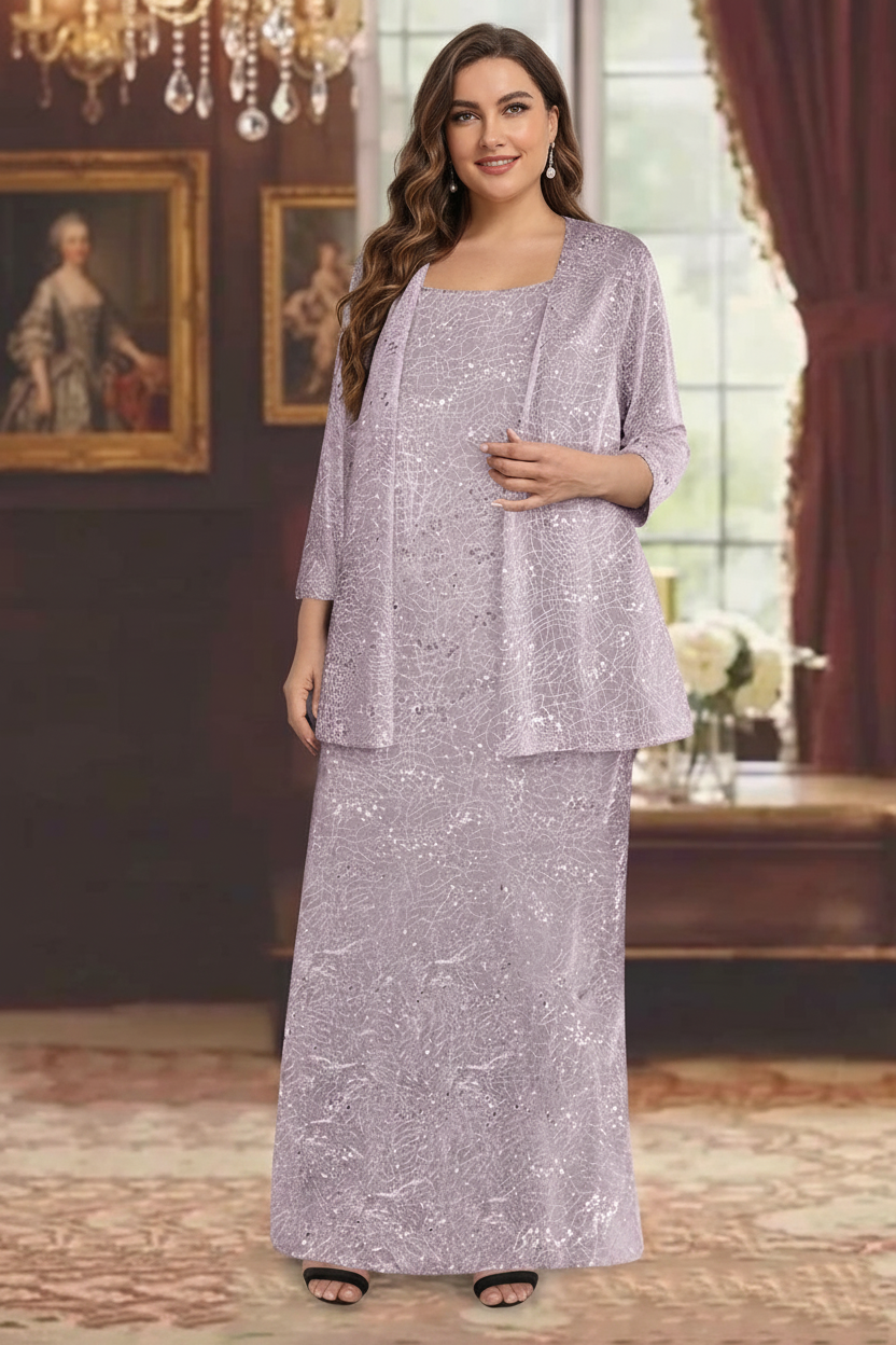 Chiffon Scoop Ankle-length Plus Size Mother of the Bride Dresses with Sequins & Jacket