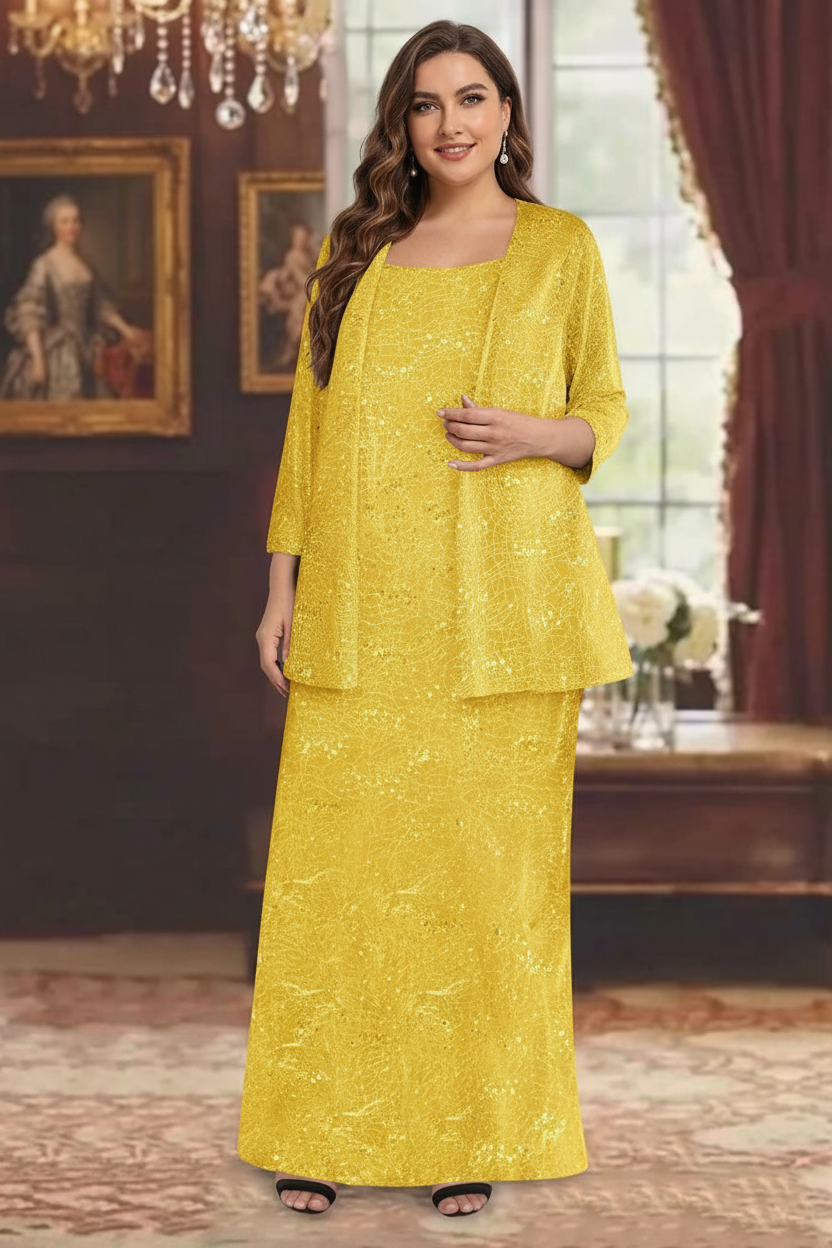 Chiffon Scoop Ankle-length Plus Size Mother of the Bride Dresses with Sequins & Jacket