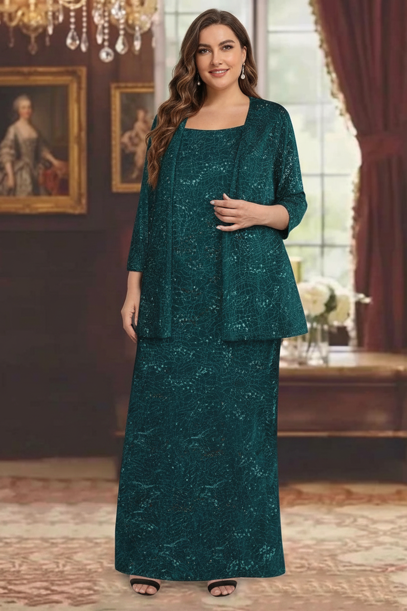 Chiffon Scoop Ankle-length Plus Size Mother of the Bride Dresses with Sequins & Jacket