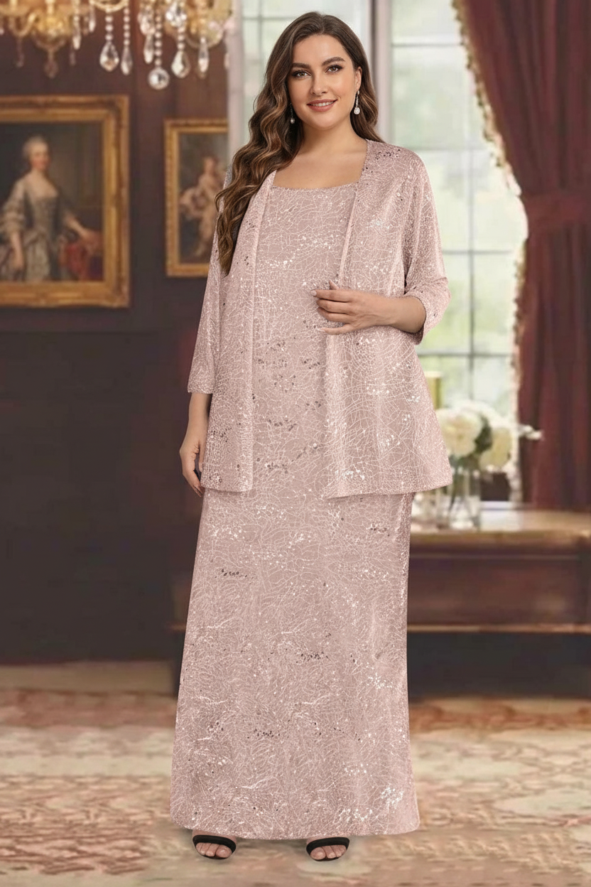 Chiffon Scoop Ankle-length Plus Size Mother of the Bride Dresses with Sequins & Jacket