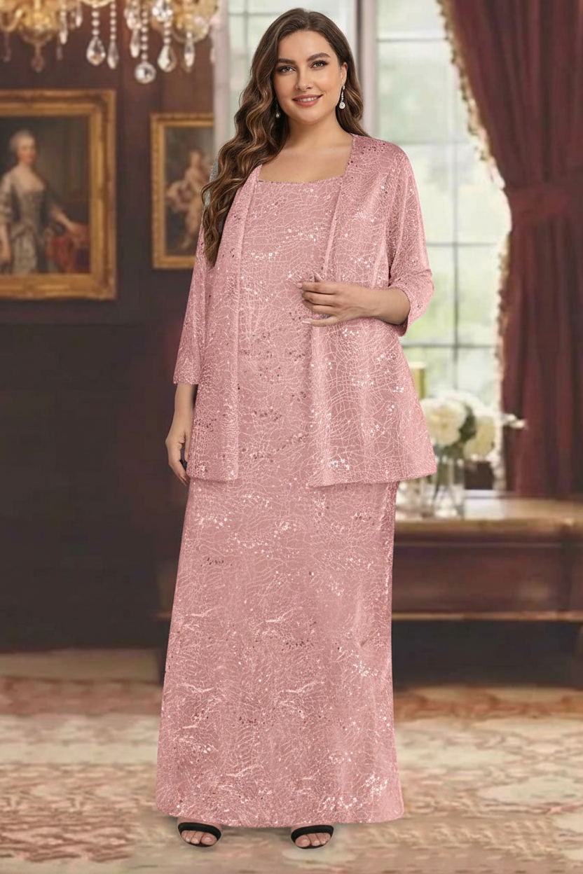 Chiffon Scoop Ankle-length Plus Size Mother of the Bride Dresses with Sequins & Jacket