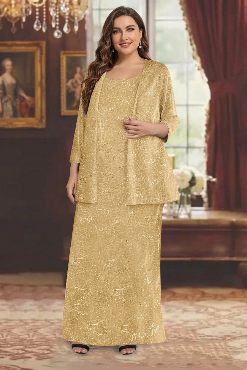 Chiffon Scoop Ankle-length Plus Size Mother of the Bride Dresses with Sequins & Jacket