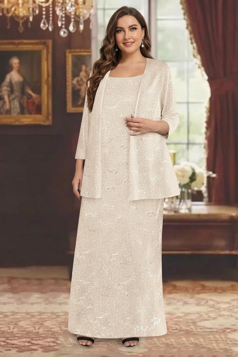 Chiffon Scoop Ankle-length Plus Size Mother of the Bride Dresses with Sequins & Jacket