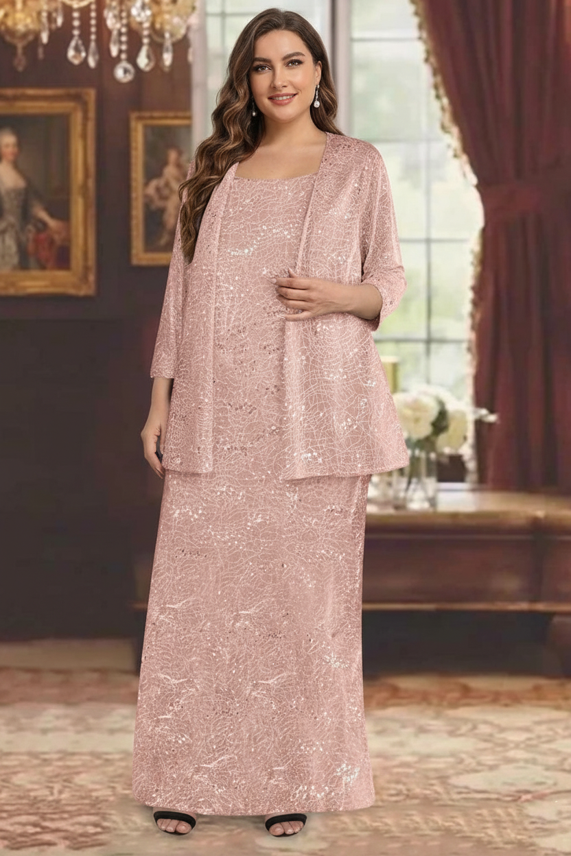 Chiffon Scoop Ankle-length Plus Size Mother of the Bride Dresses with Sequins & Jacket