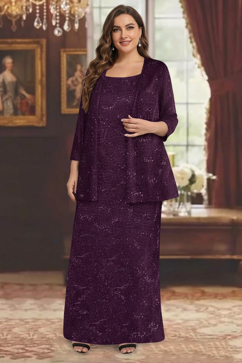 Chiffon Scoop Ankle-length Plus Size Mother of the Bride Dresses with Sequins & Jacket