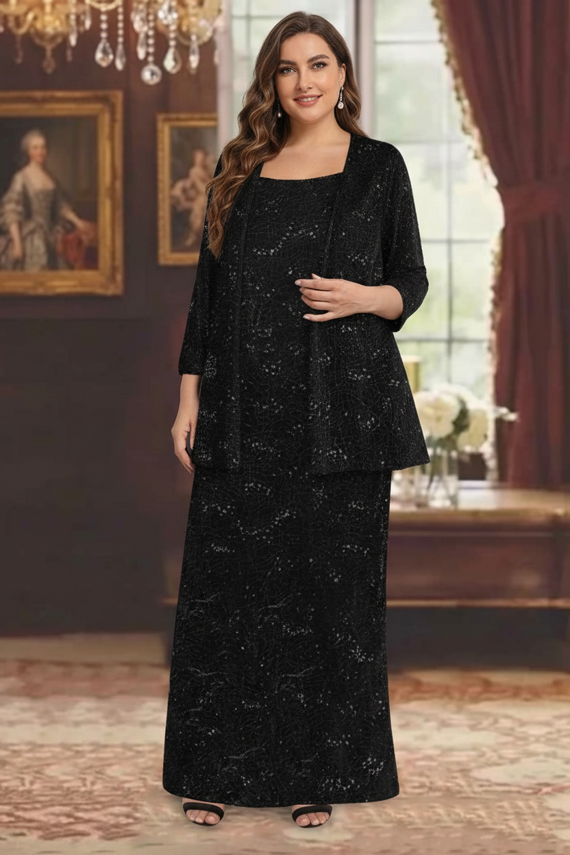 Chiffon Scoop Ankle-length Plus Size Mother of the Bride Dresses with Sequins & Jacket