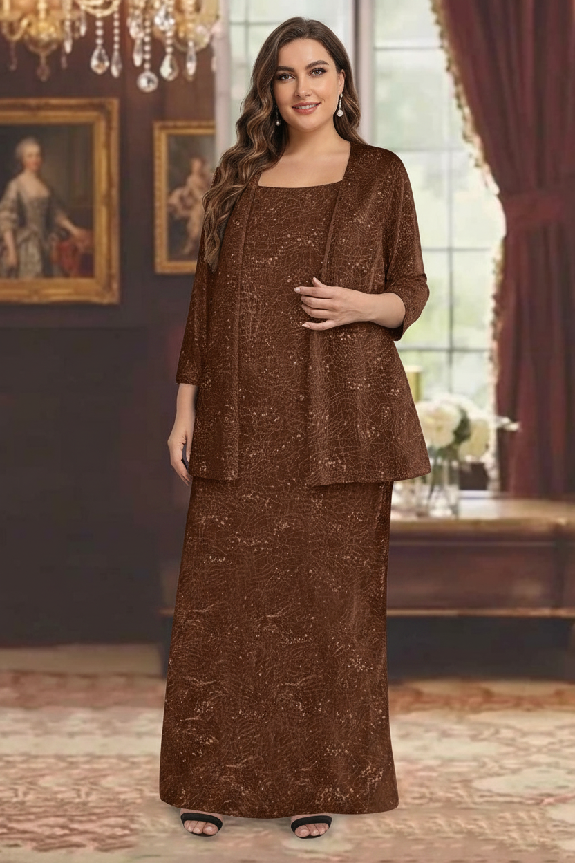 Chiffon Scoop Ankle-length Plus Size Mother of the Bride Dresses with Sequins & Jacket