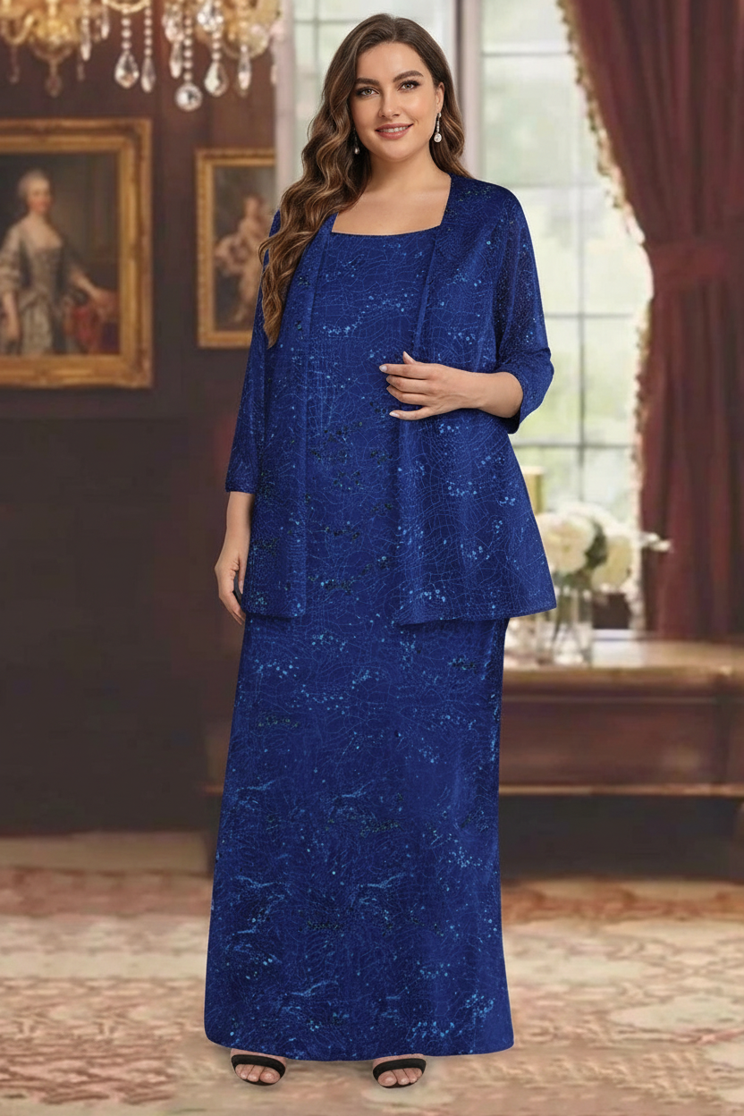 Chiffon Scoop Ankle-length Plus Size Mother of the Bride Dresses with Sequins & Jacket