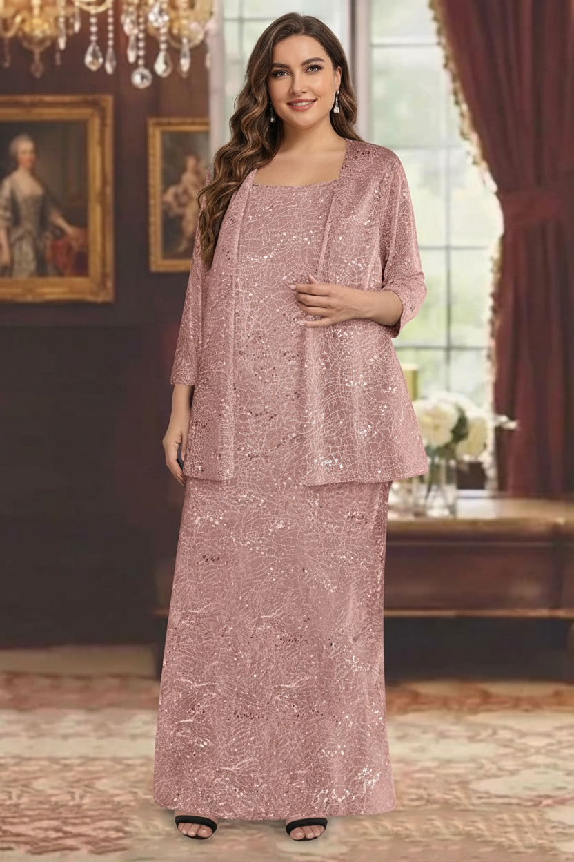 Chiffon Scoop Ankle-length Plus Size Mother of the Bride Dresses with Sequins & Jacket