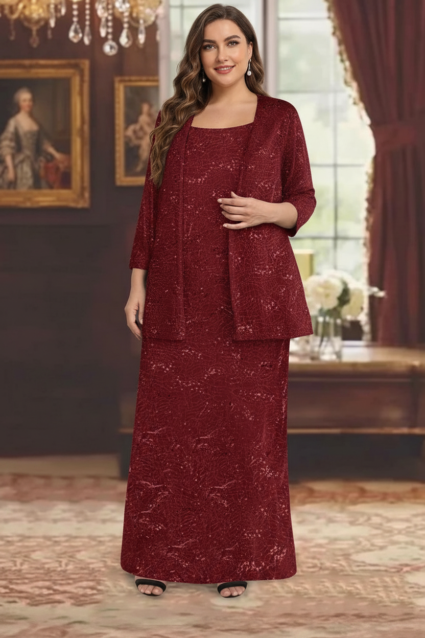 Chiffon Scoop Ankle-length Plus Size Mother of the Bride Dresses with Sequins & Jacket