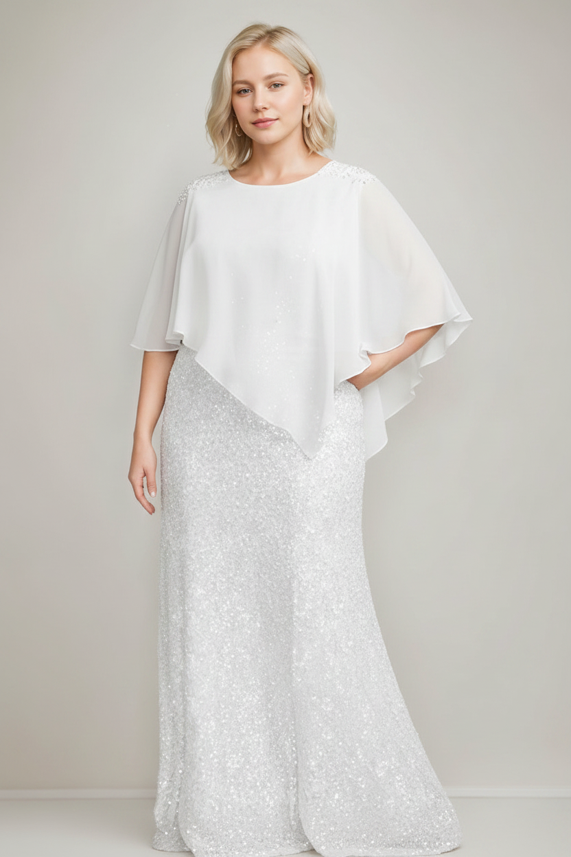 Chiffon Scoop Neck Floor-Length Luxurious Plus Size Mother of the Bride Dress with Beading Sequins
