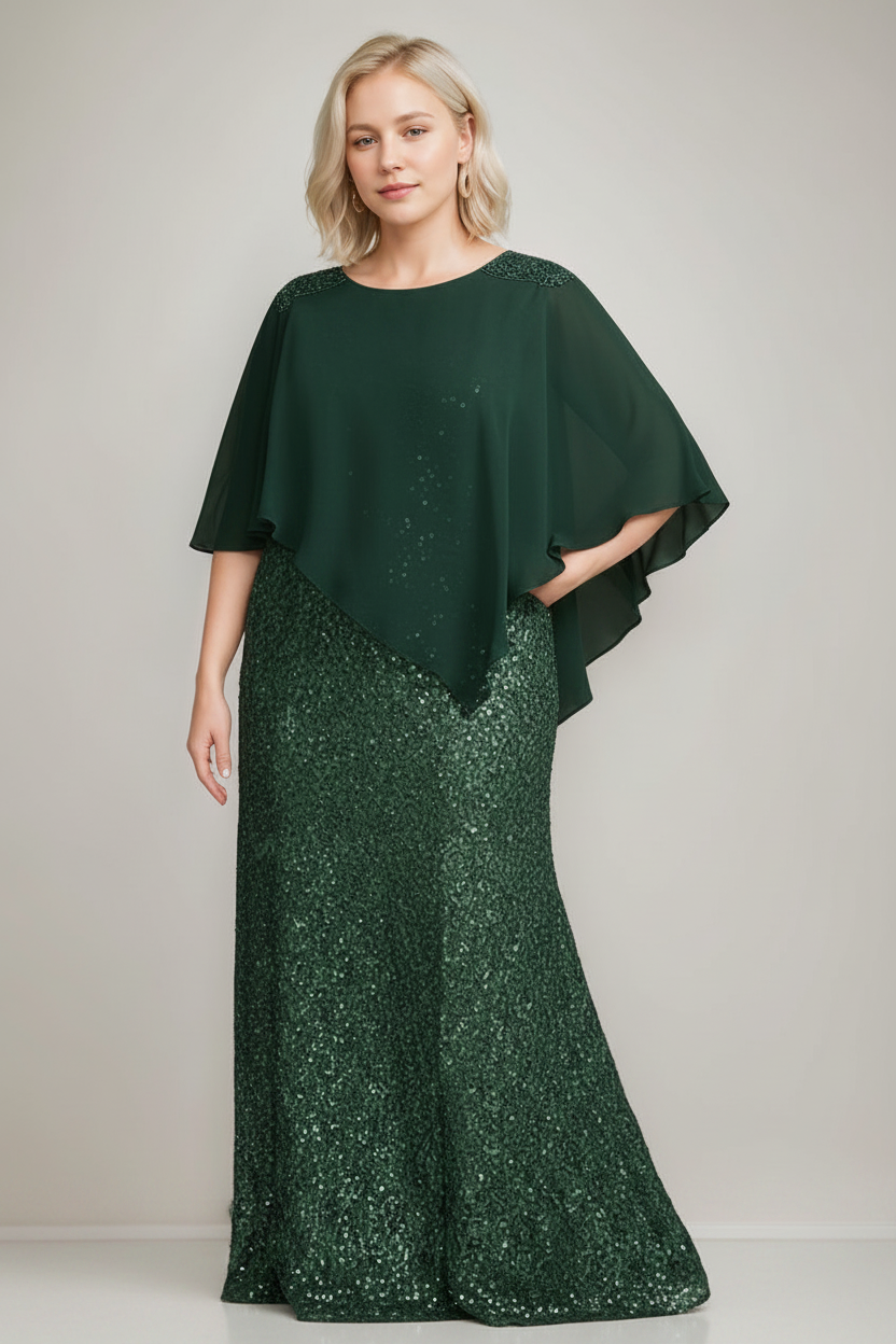 Chiffon Scoop Neck Floor-Length Luxurious Plus Size Mother of the Bride Dress with Beading Sequins