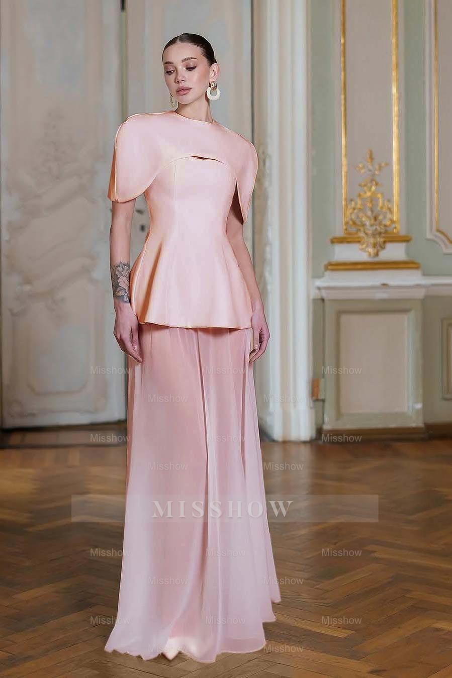 Chiffon Sleeveless Long Mermaid Formal Dress With Pleated Shawl