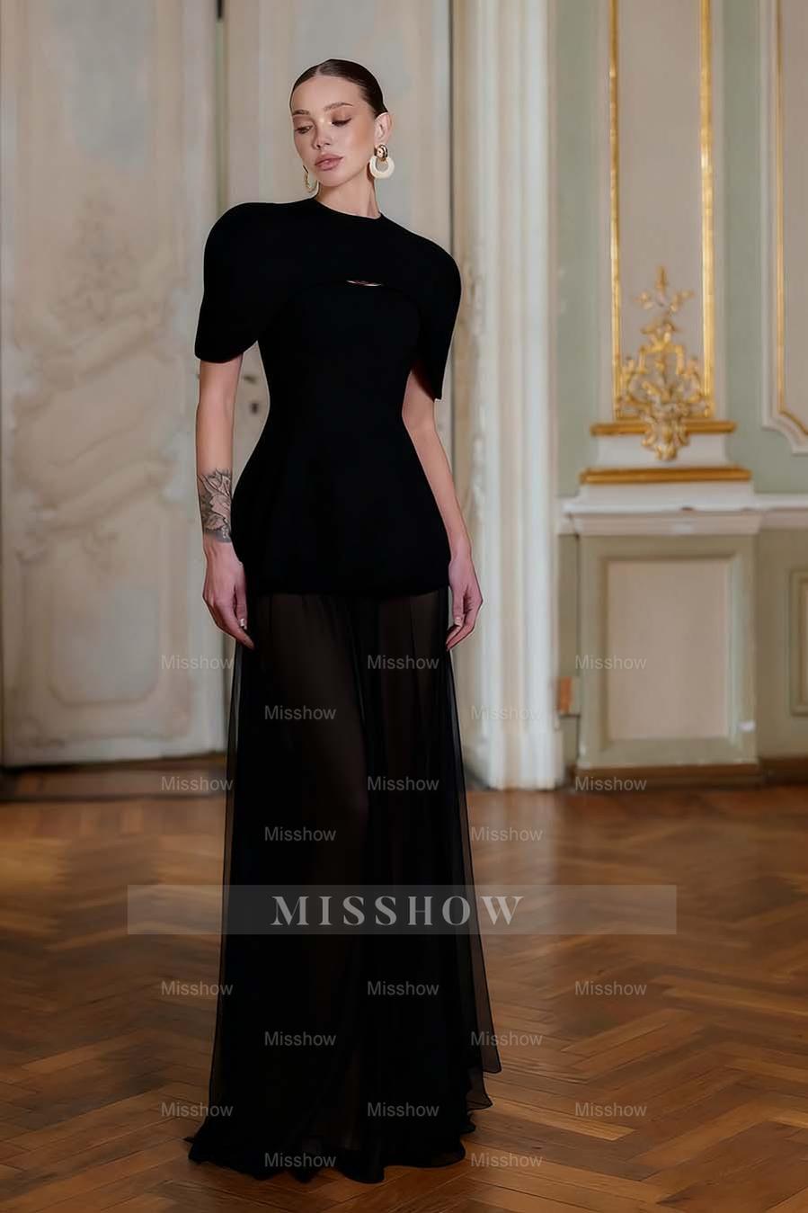 Chiffon Sleeveless Long Mermaid Formal Dress With Pleated Shawl