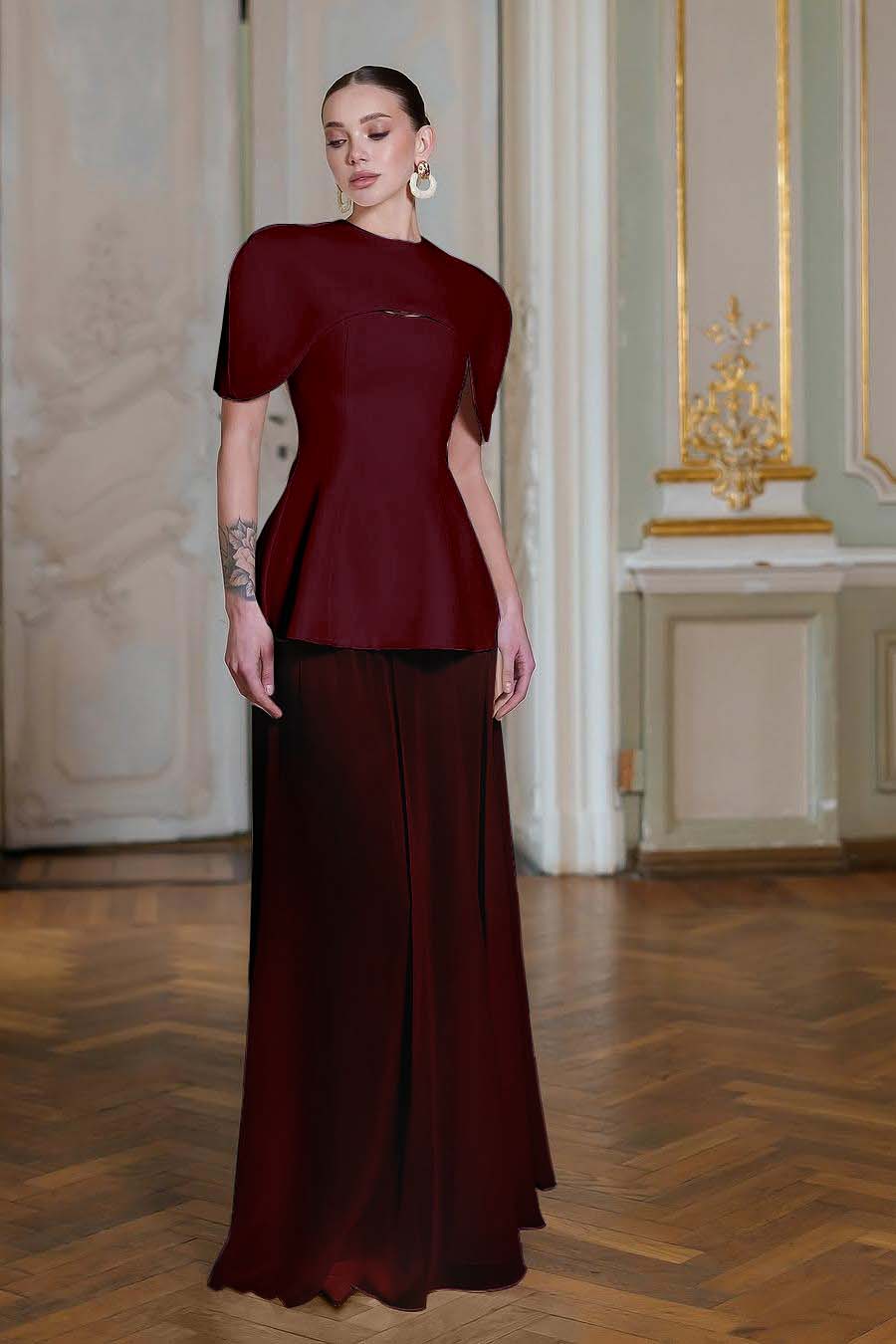 Chiffon Sleeveless Long Mermaid Formal Dress With Pleated Shawl