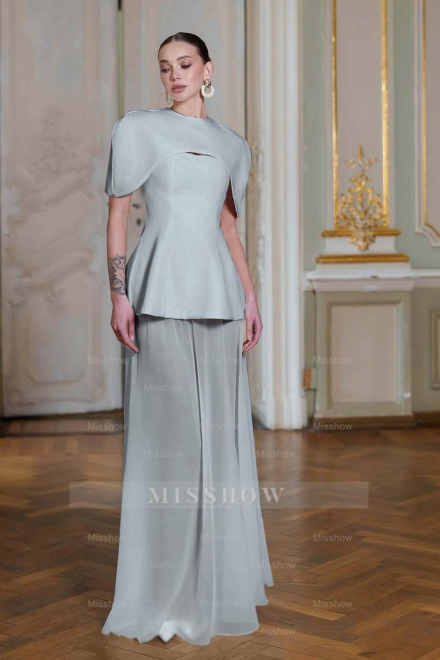 Chiffon Sleeveless Long Mermaid Formal Dress With Pleated Shawl