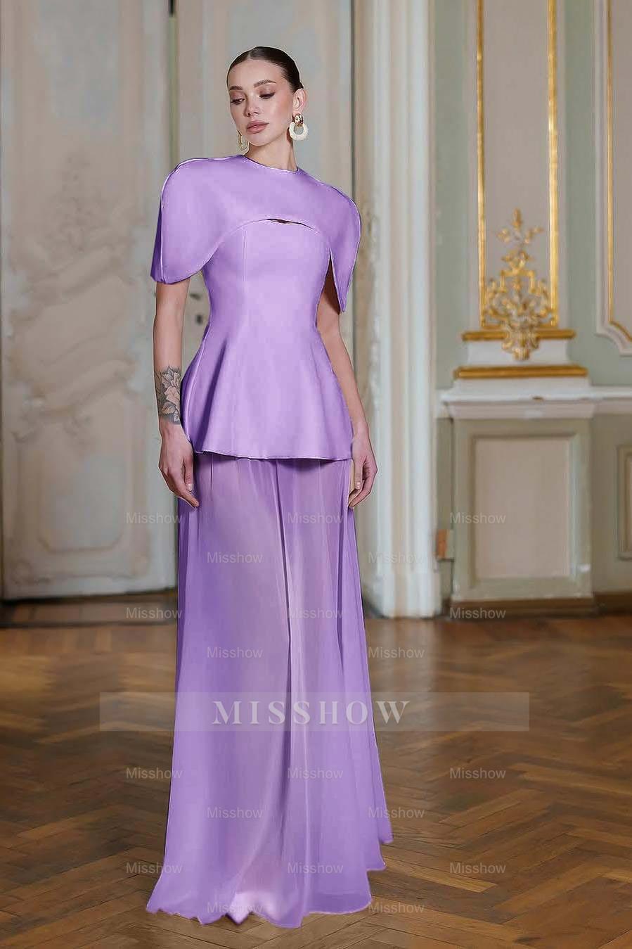 Chiffon Sleeveless Long Mermaid Formal Dress With Pleated Shawl