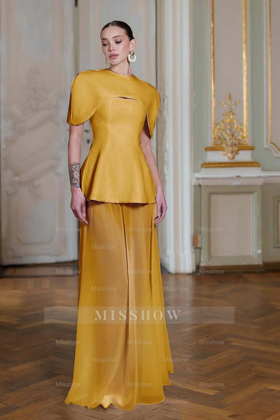 Chiffon Sleeveless Long Mermaid Formal Dress With Pleated Shawl