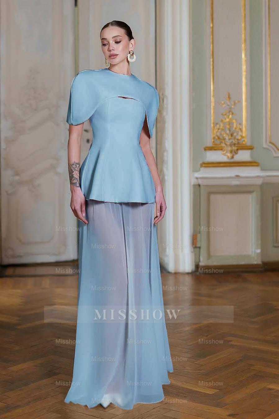 Chiffon Sleeveless Long Mermaid Formal Dress With Pleated Shawl