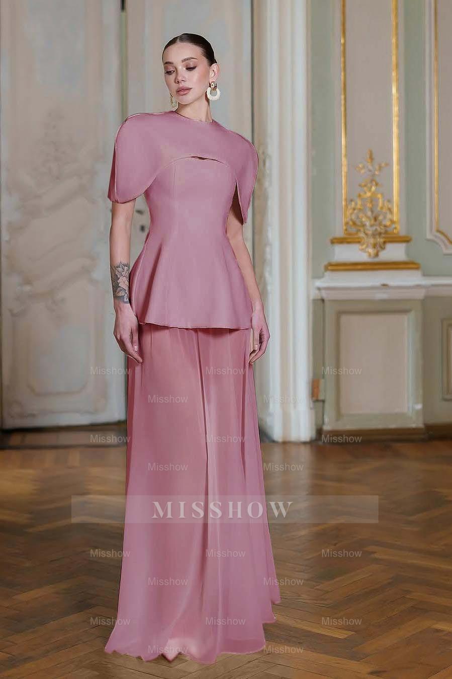 Chiffon Sleeveless Long Mermaid Formal Dress With Pleated Shawl