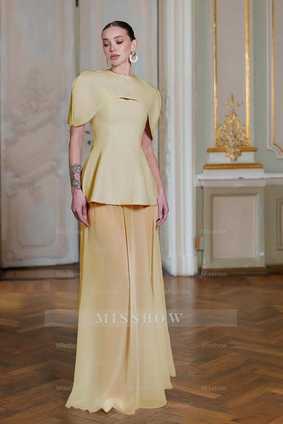 Chiffon Sleeveless Long Mermaid Formal Dress With Pleated Shawl