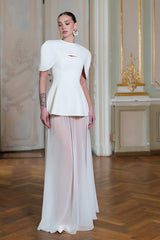 Chiffon Sleeveless Long Mermaid Formal Dress With Pleated Shawl