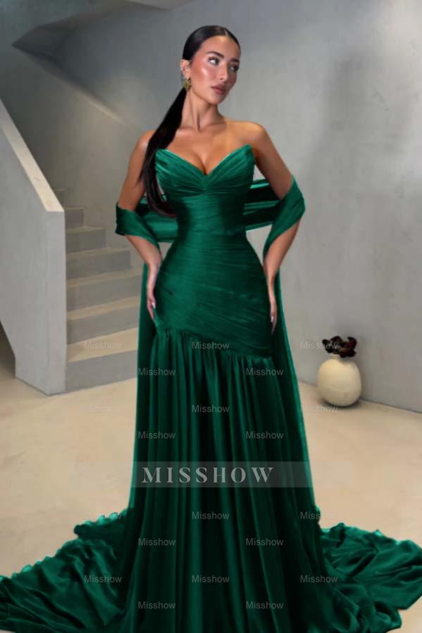 Chiffon Strapless Sleeveless Long Mermaid Formal Dress With Pleated