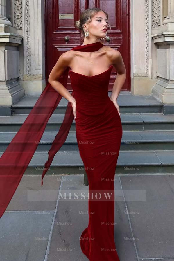 Chiffon Strapless Sleeveless Long Mermaid Formal Dress With Pleated