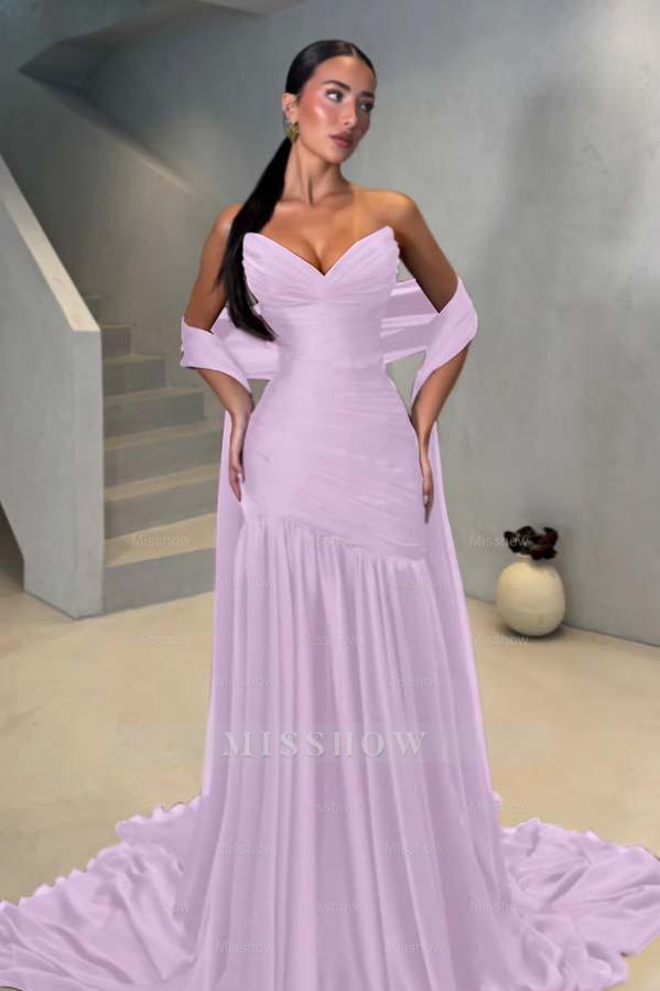 Chiffon Strapless Sleeveless Long Mermaid Formal Dress With Pleated