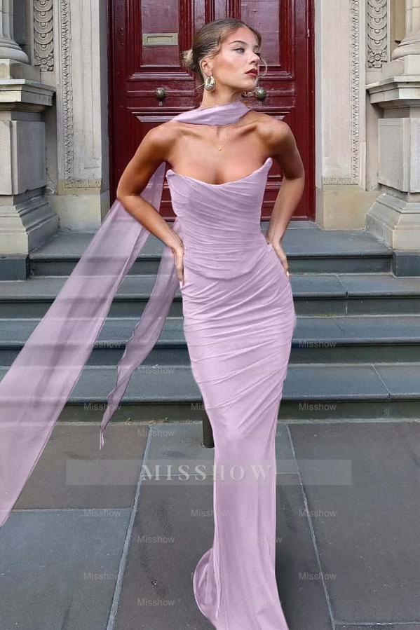 Chiffon Strapless Sleeveless Long Mermaid Formal Dress With Pleated