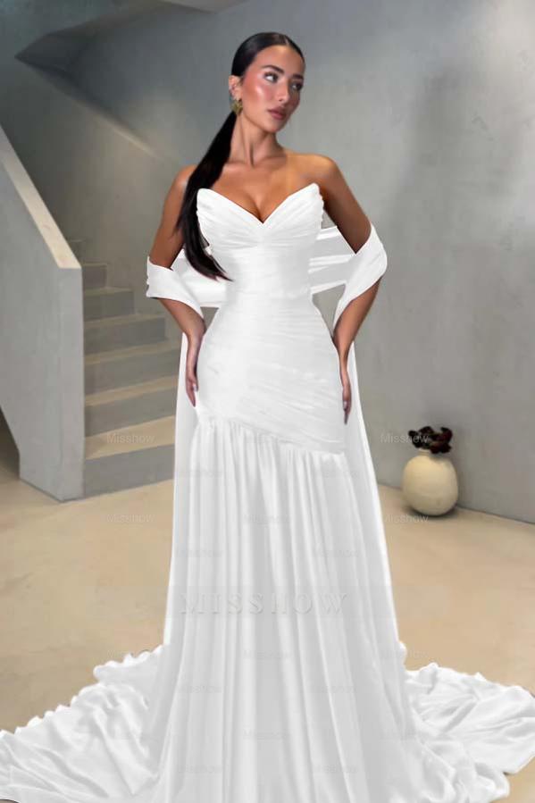 Chiffon Strapless Sleeveless Long Mermaid Formal Dress With Pleated