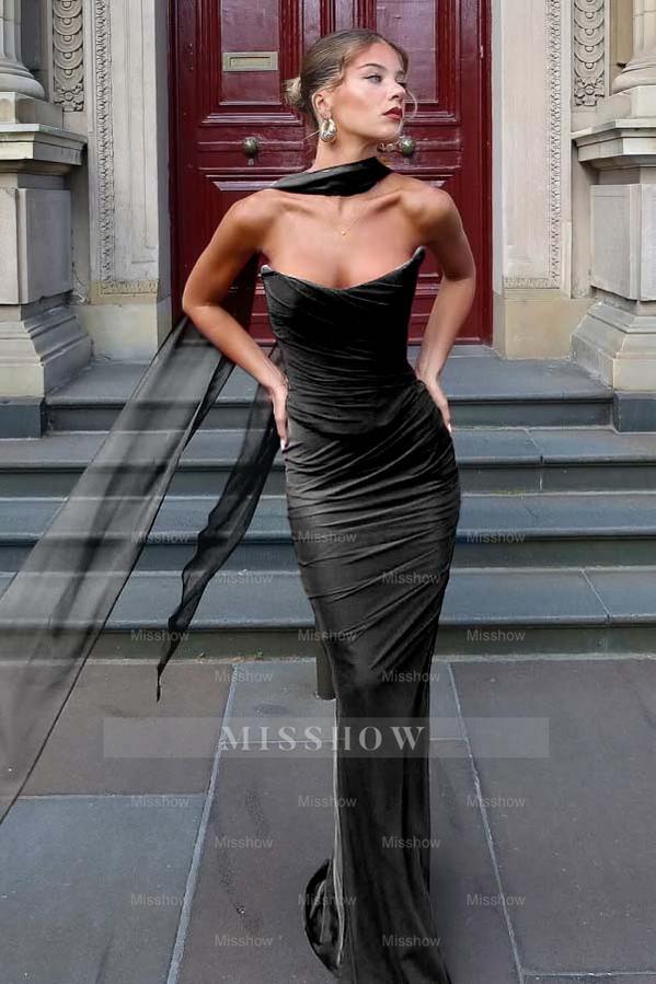 Chiffon Strapless Sleeveless Long Mermaid Formal Dress With Pleated