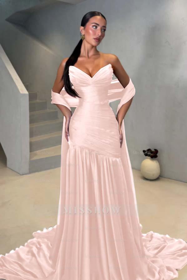 Chiffon Strapless Sleeveless Long Mermaid Formal Dress With Pleated