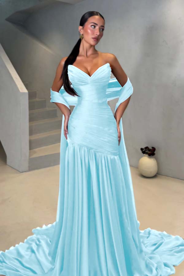 Chiffon Strapless Sleeveless Long Mermaid Formal Dress With Pleated