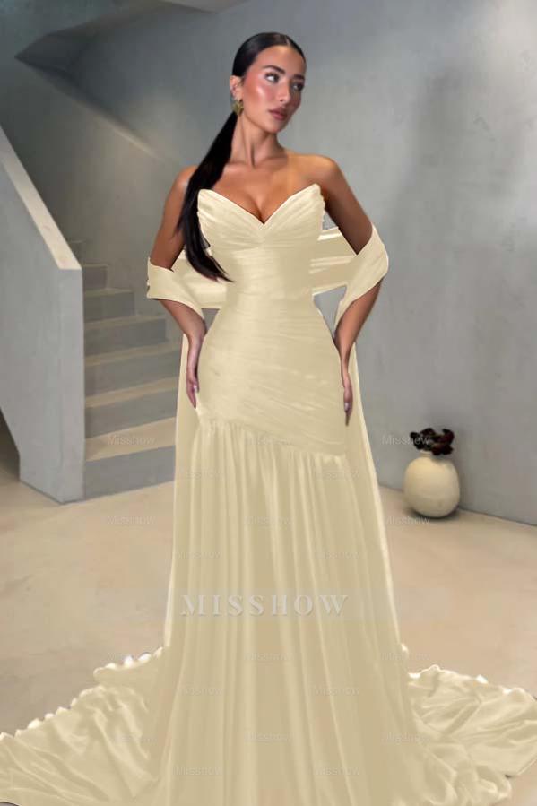 Chiffon Strapless Sleeveless Long Mermaid Formal Dress With Pleated