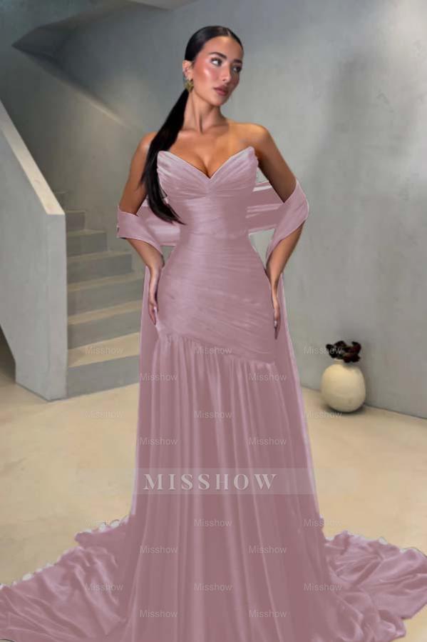 Chiffon Strapless Sleeveless Long Mermaid Formal Dress With Pleated