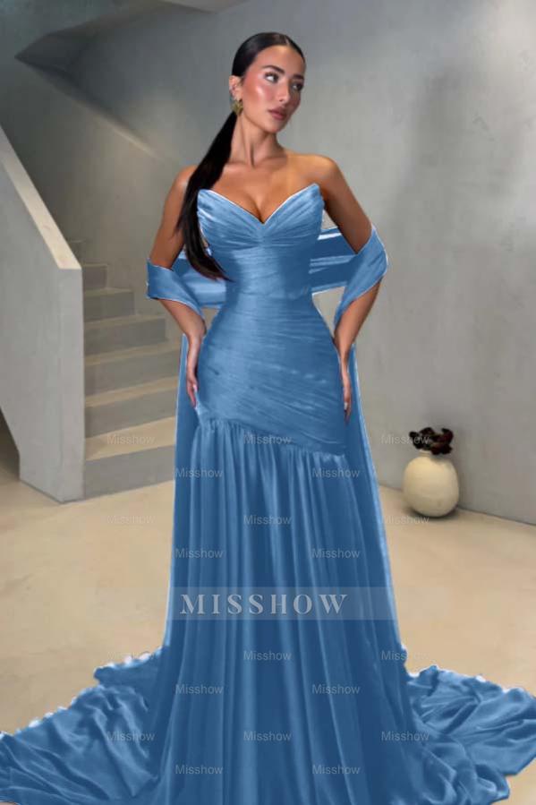 Chiffon Strapless Sleeveless Long Mermaid Formal Dress With Pleated