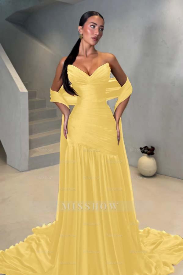 Chiffon Strapless Sleeveless Long Mermaid Formal Dress With Pleated