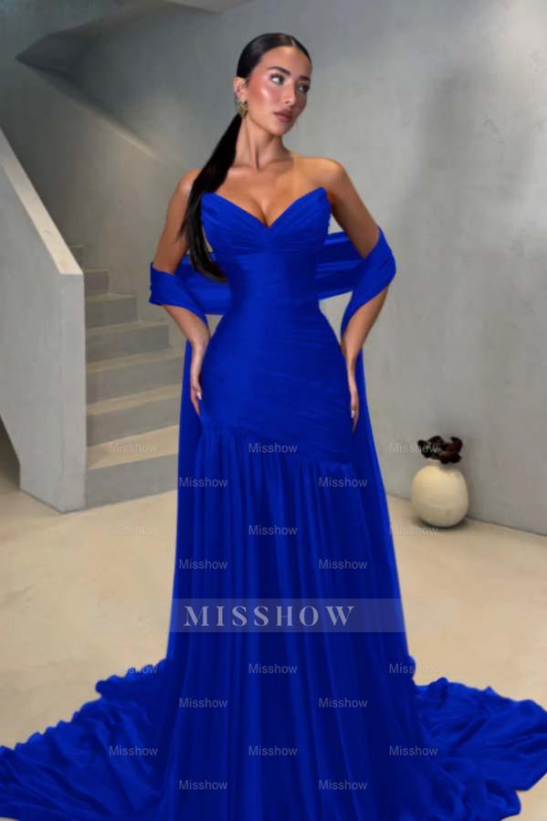 Chiffon Strapless Sleeveless Long Mermaid Formal Dress With Pleated