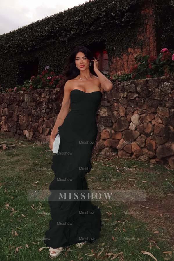 Chiffon Sweetheart Strapless Sleeveless Long Formal Dress With Ruffles