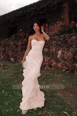 Chiffon Sweetheart Strapless Sleeveless Long Formal Dress With Ruffles