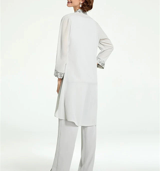 Chiffon Round Neck Floor Length Mother Of The Bride Pantsuits With Jacket