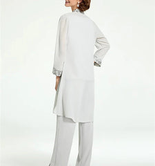 Chiffon Round Neck Floor Length Mother Of The Bride Pantsuits With Jacket