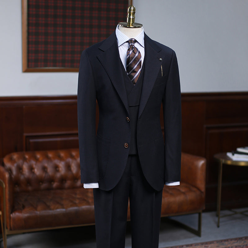 Classic All Black Notched Lapel Slim Fit Custom Business Suit
