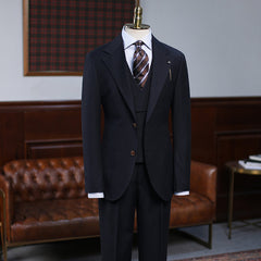 Classic All Black Notched Lapel Slim Fit Custom Business Suit