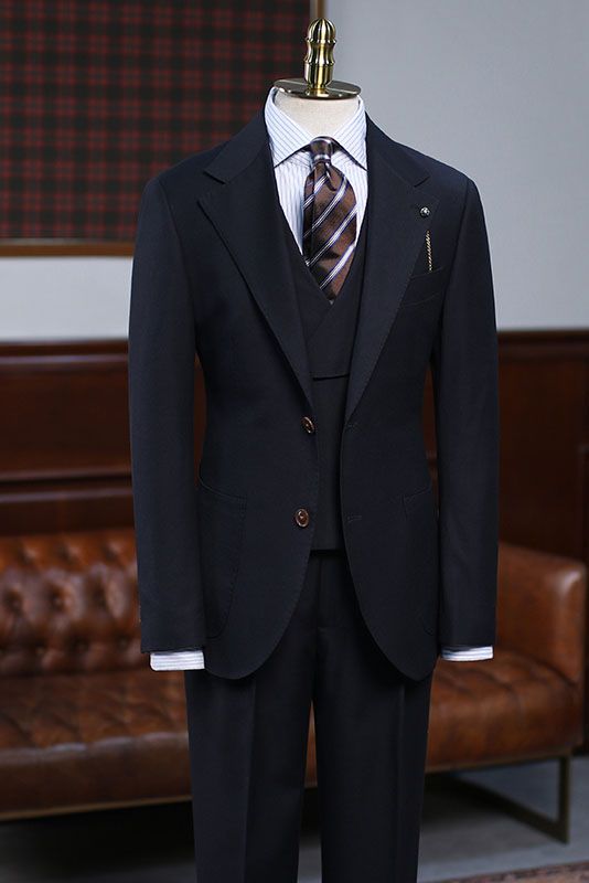 Classic All Black Notched Lapel Slim Fit Custom Business Suit