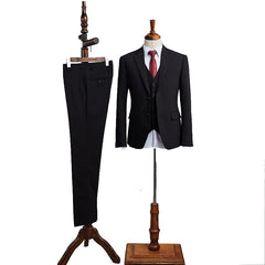 Classic All Black Three Pieces Notched Lapel Slim Fit Custom Business Suit