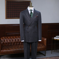 Classic Black Peak Lapel Double Breasted Slim Fit Custom Suit