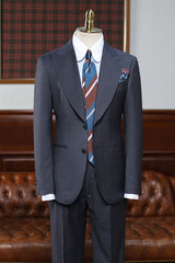 Classic Black Striped Peak Lapel Slim Fit Custom Business Suit